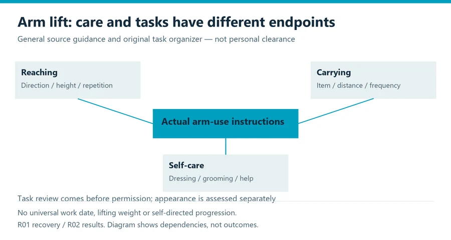 arm lift recovery planning diagram separating tasks, care review and later appearance endpoints