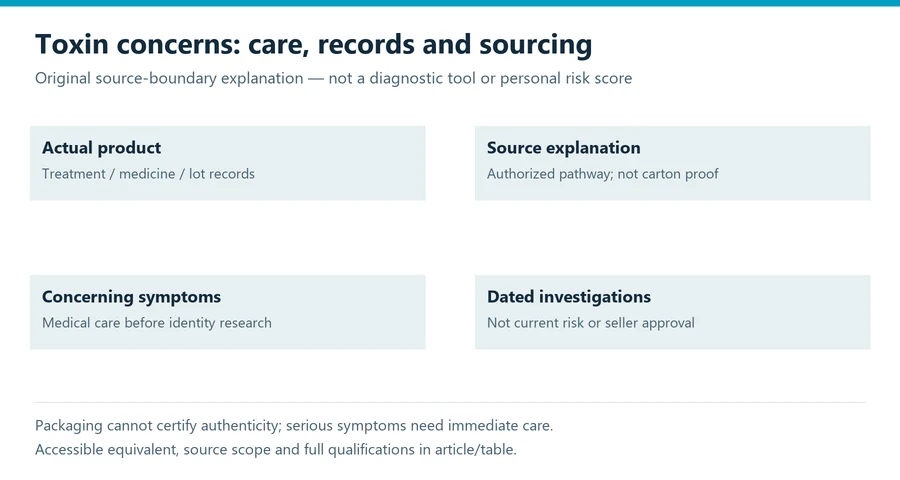 botulinum toxin counterfeit products evidence diagram separating assessment endpoints and safety decisions