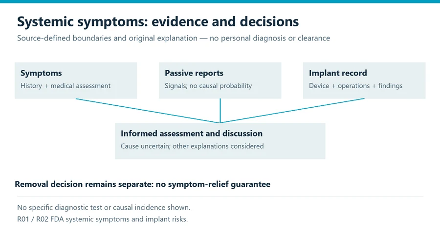 breast implant illness evidence diagram separating assessment endpoints and safety decisions