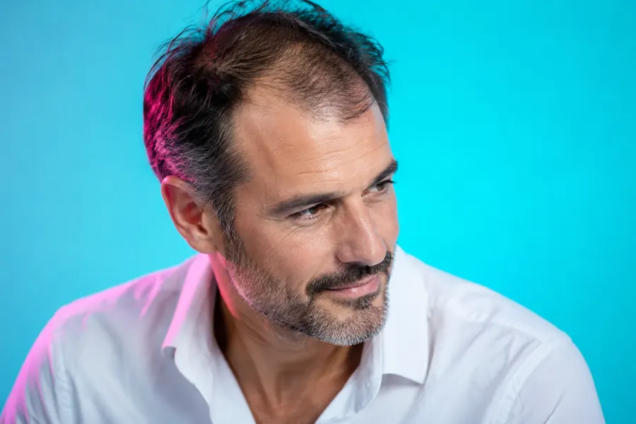 Forehead reduction guide: illustrative adult portrait showing natural hairline and crown